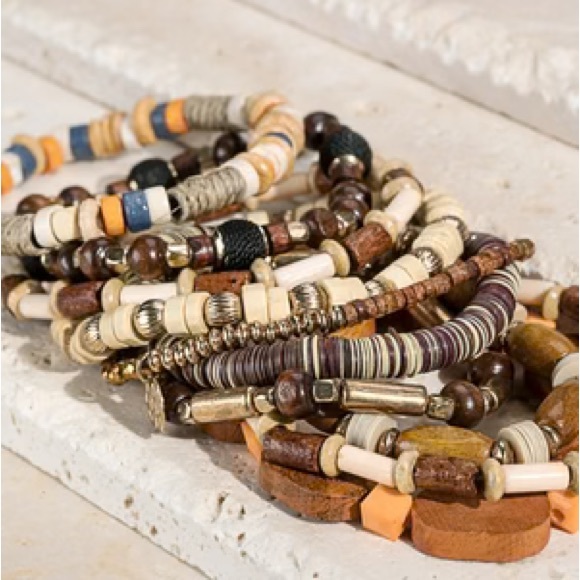 Wood Natural Brown Tones Multi Stand Bracelet NWT - Picture 5 of 9